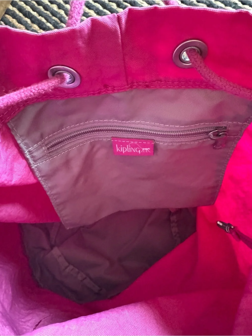 Kipling Magenta Drawstring Skirt-Style Backpack
